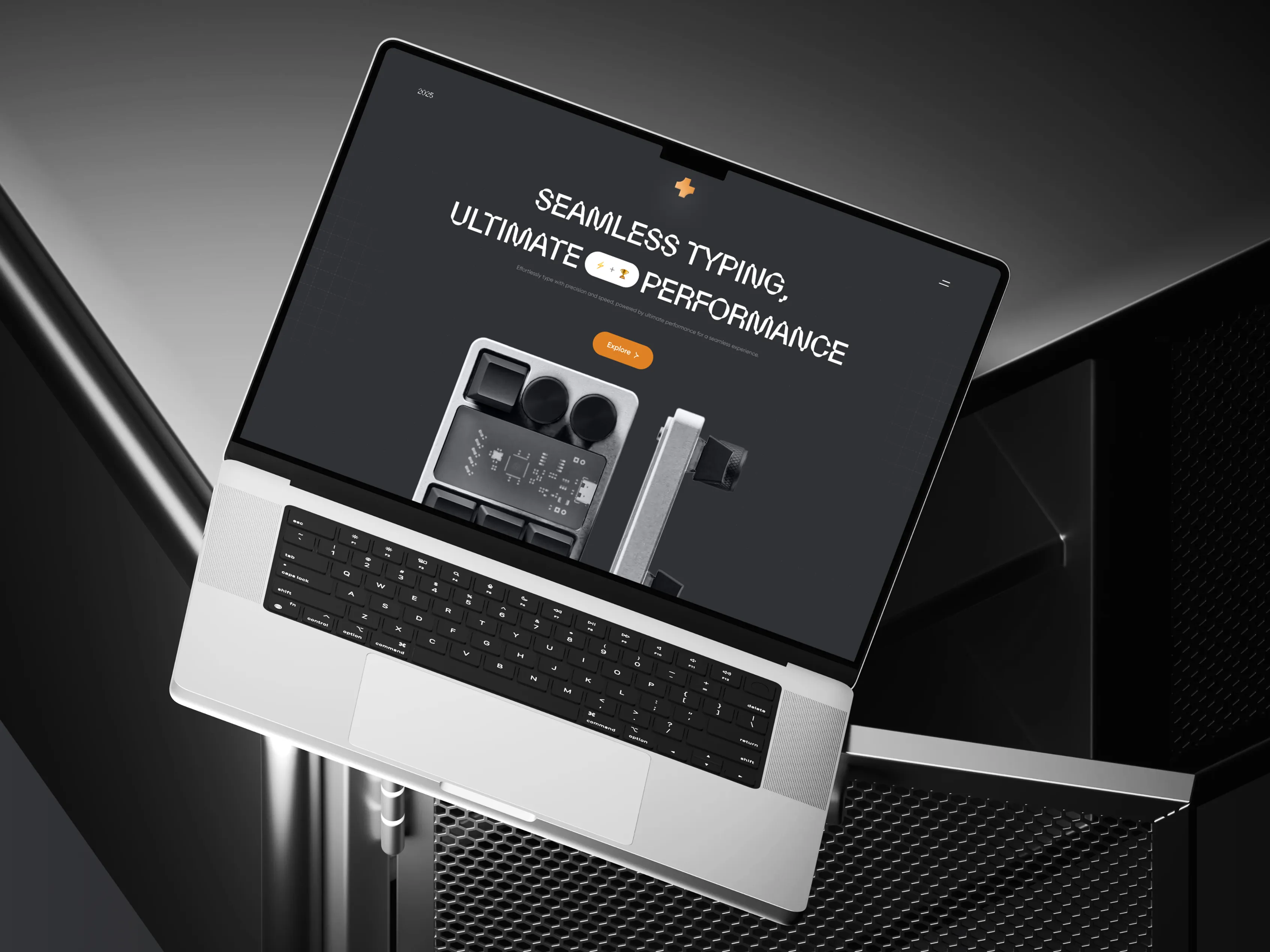 Macropad landing page featuring an exploded hardware view on an angled laptop