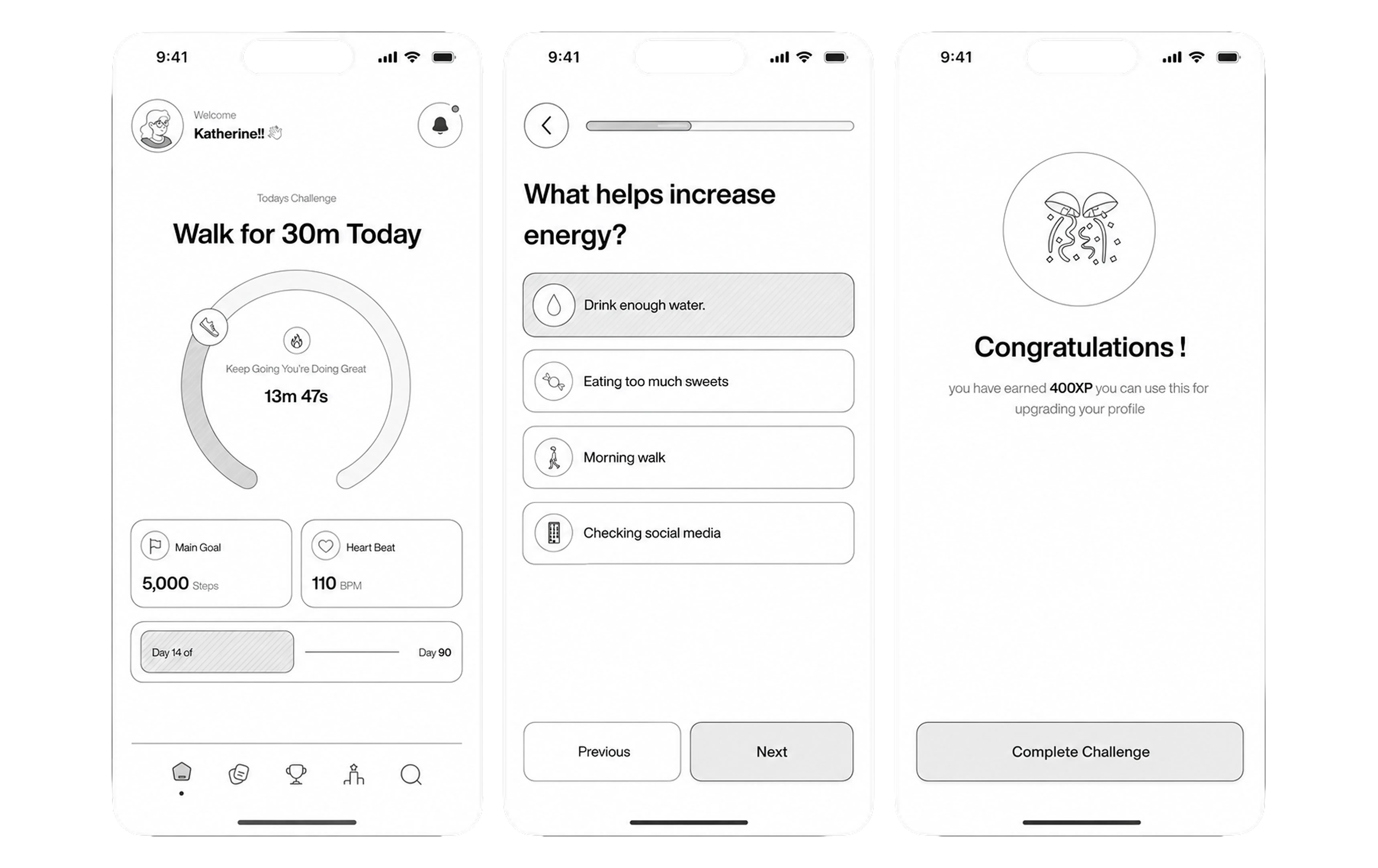 Activity Tracker wireframe